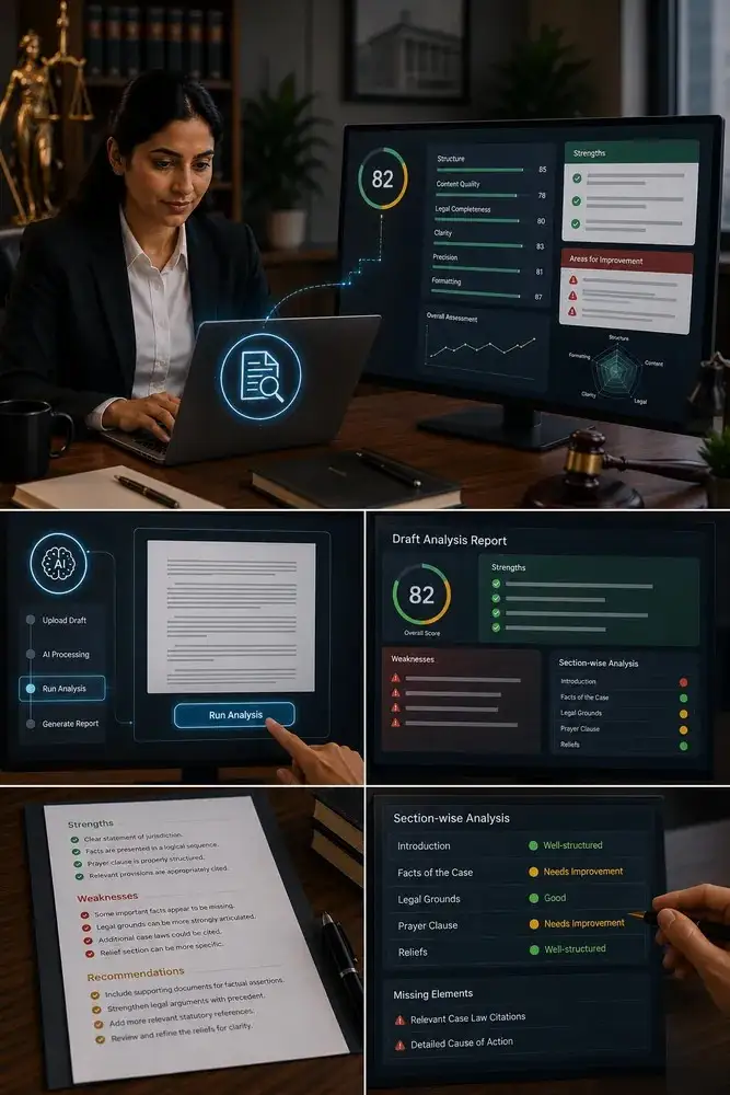 Lawyer reviewing a Velawx draft analysis report page by page
