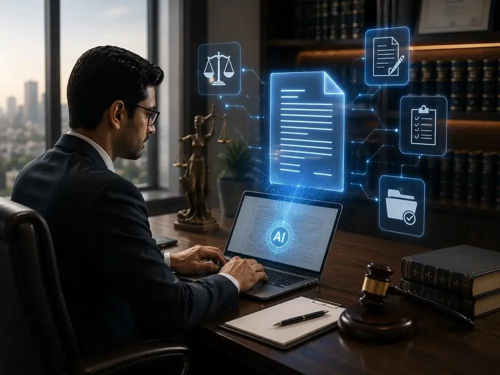 Drafting a legal document on a laptop