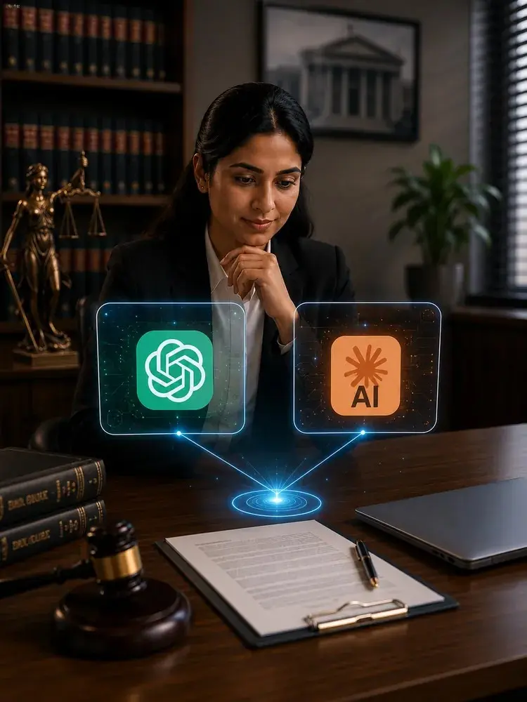 Scales of justice paired with an AI brain representing model choice